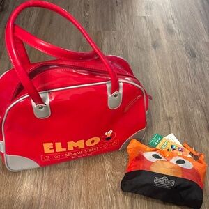 Rare Elmo Sesame Street  workshop red vinyl Tote with pack of reusable pouches